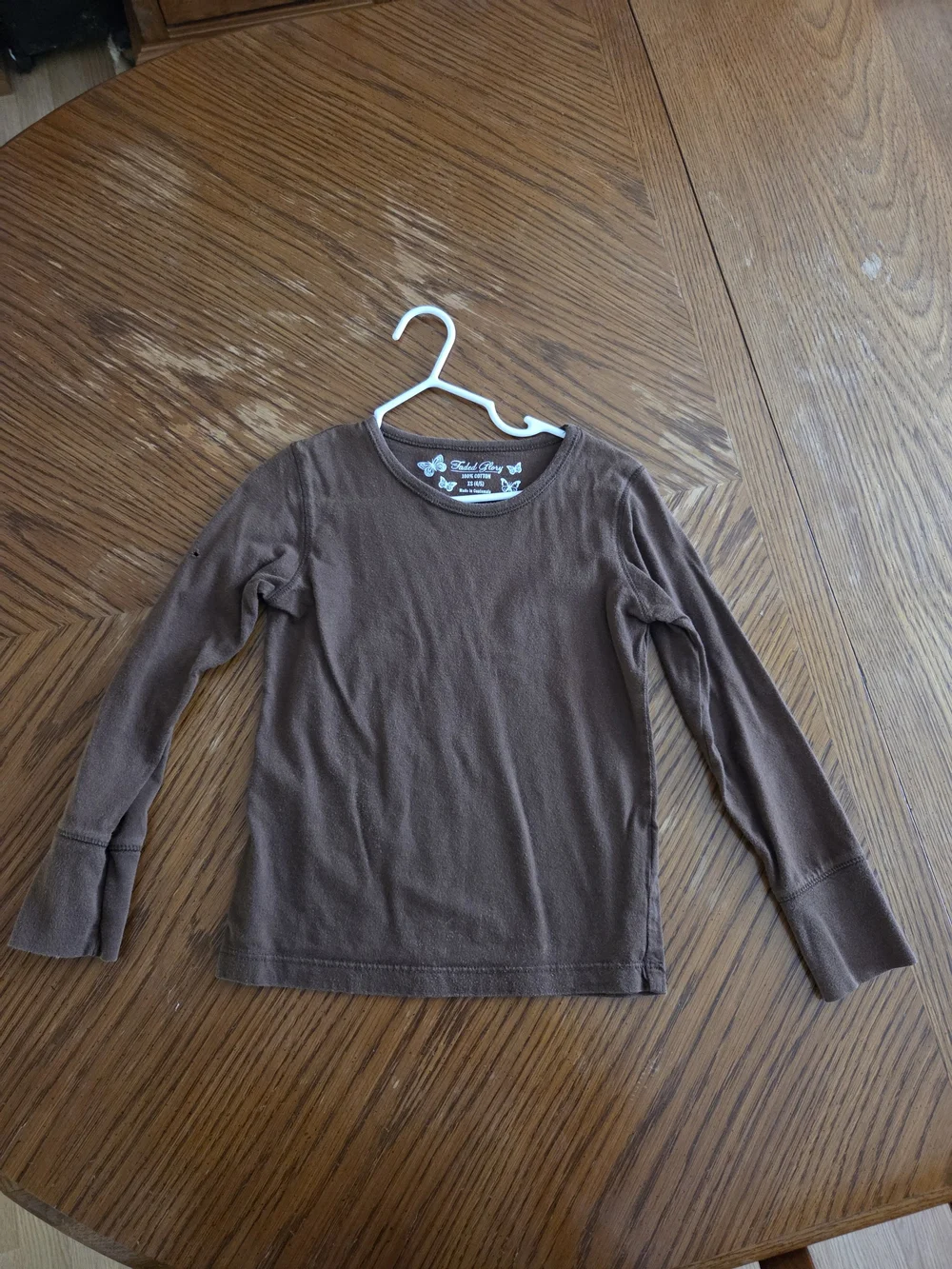 Faded Glory Brown Cotton Tee with White Butterfly Print